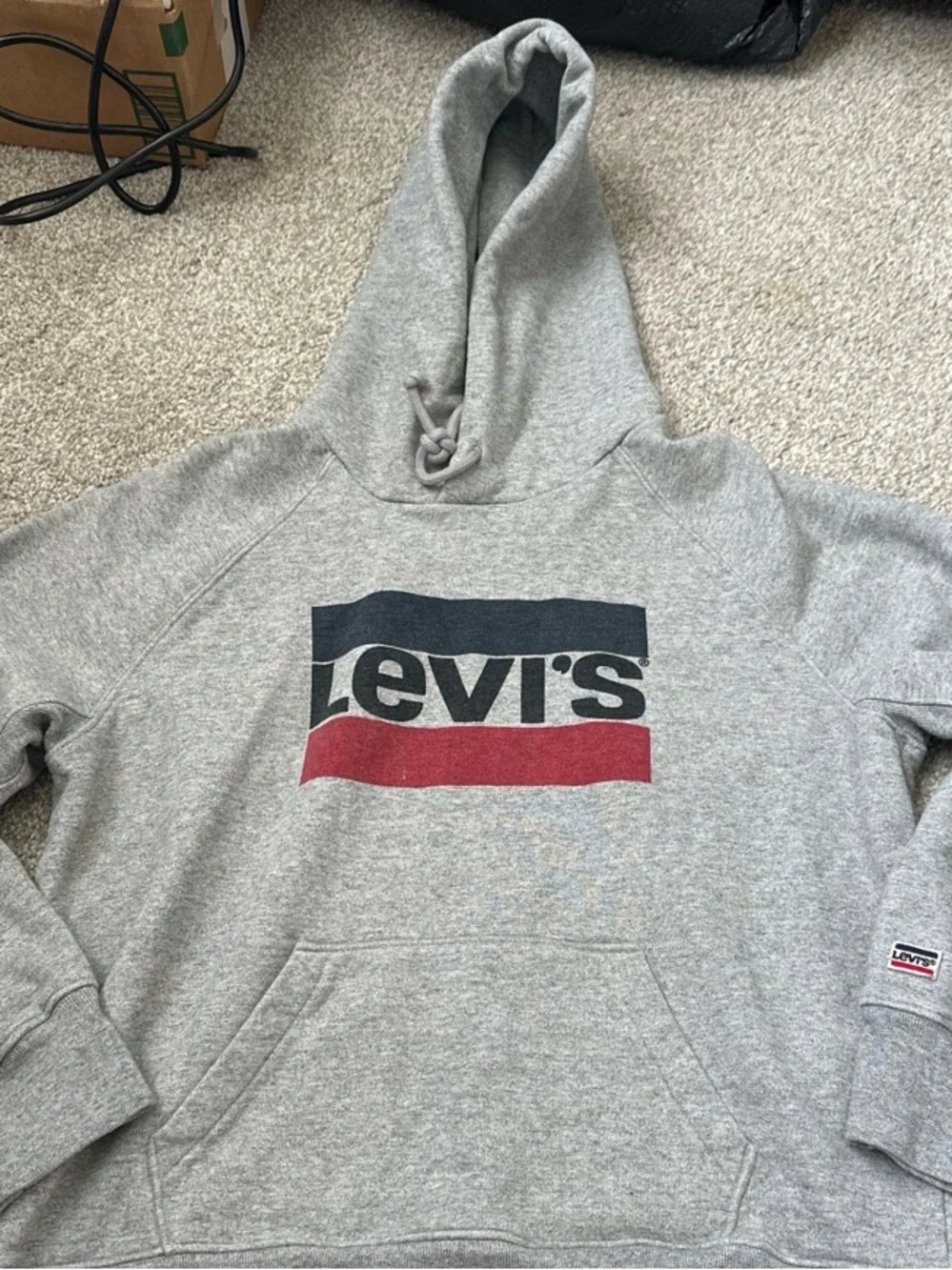 Levi's Gray Pullover Hoodie with Navy and Red Logo